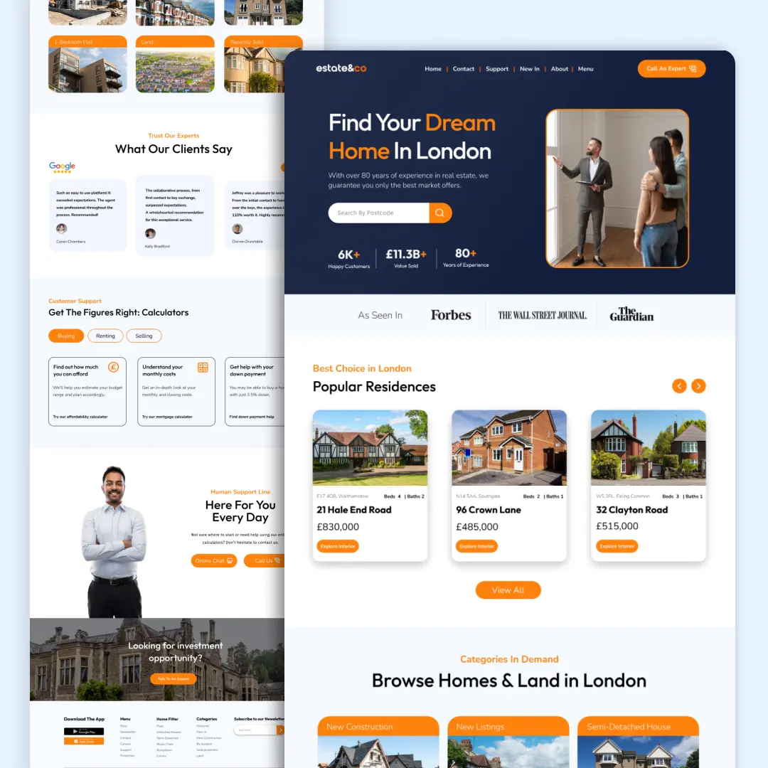 Sample work of engaging, modern real estate website strategically designed to provide easy navigational experience to users. Design and seo services best practices are implemented.