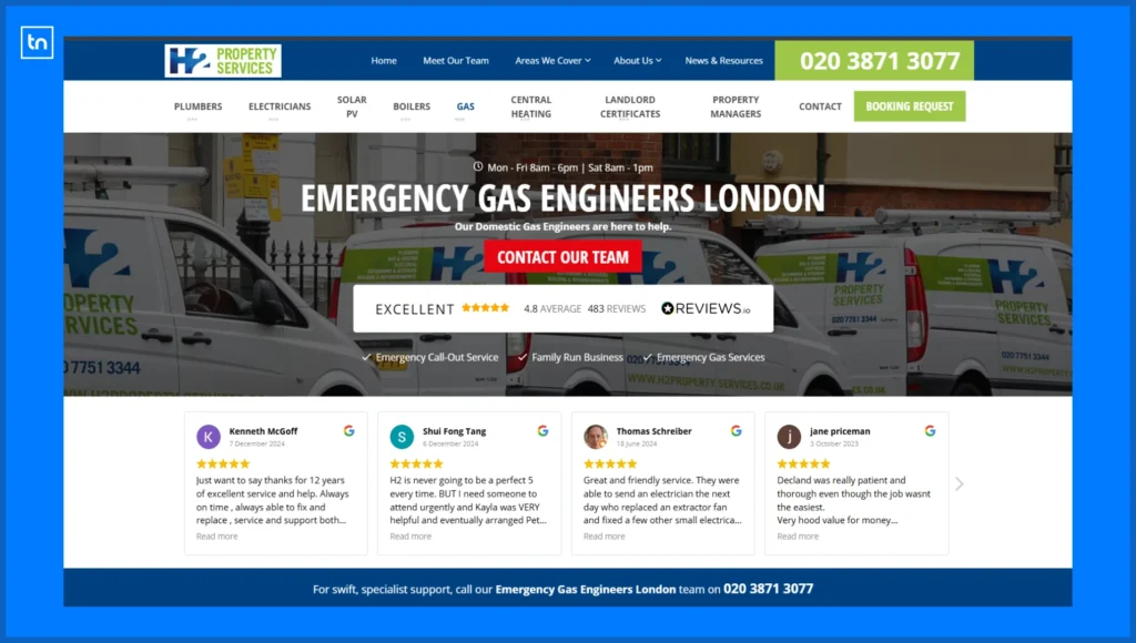 Location-specific service page for a gas engineering business in London.